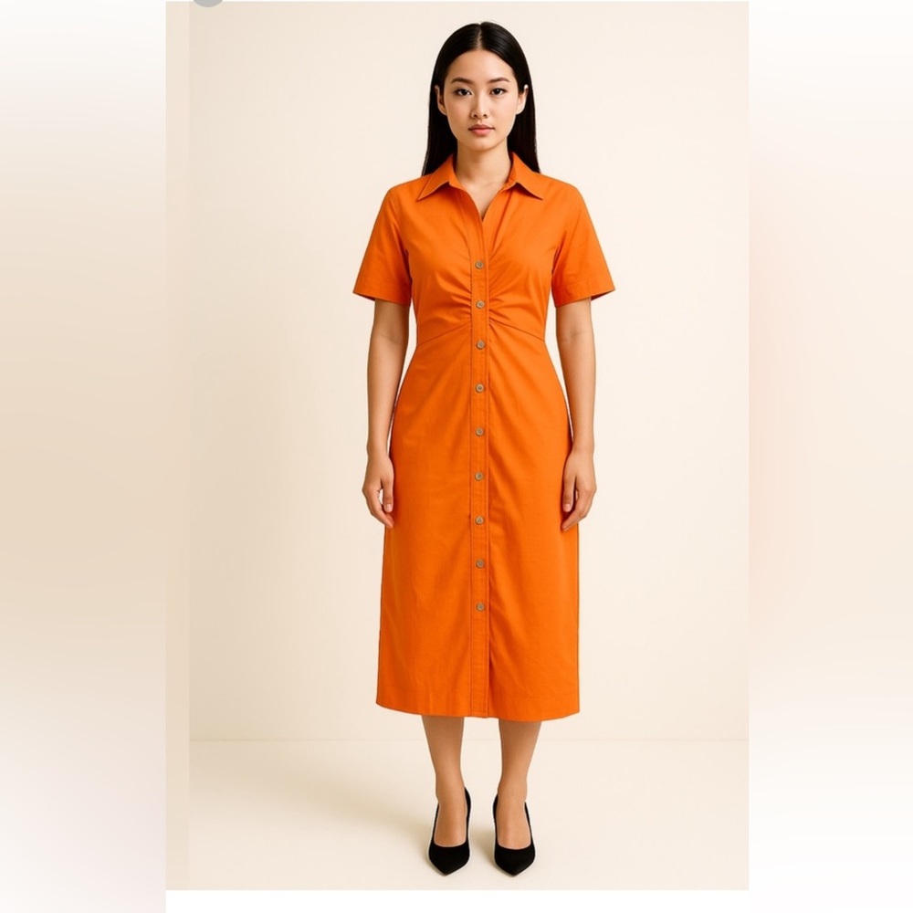 Zara Vibrant Orange Button-Front Midi Dress - Picture 3 of 3
